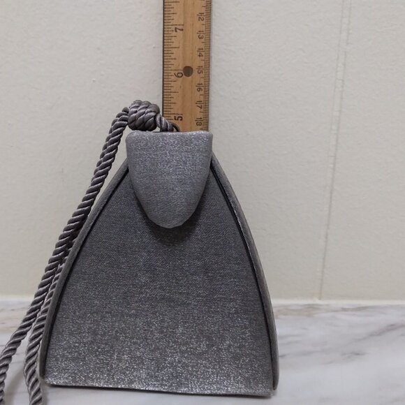 Triangle Pyramid Purse Wristlet Silver Gray Metallic Fabric - Picture 11 of 12